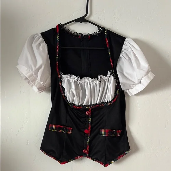 FINAL! Black Corset Top with Plaid Accents Beer Garden Girl - Picture 1 of 6